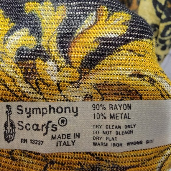 Vintage Animal Print Scarf Rayon and Metallic Symphony Scarfs Made in Italy - Picture 3 of 3